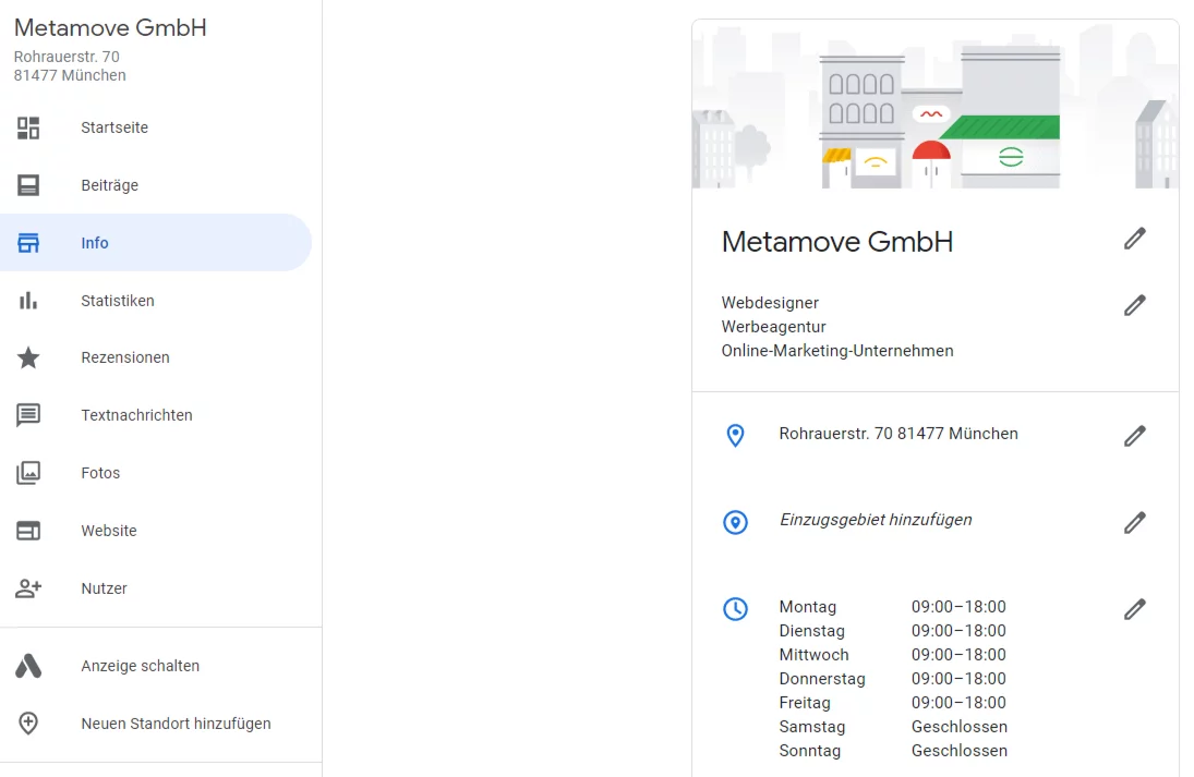 Das Dashboard bietet eine Rundumüberblick über alle Funktionen und Features von Google My Business. 