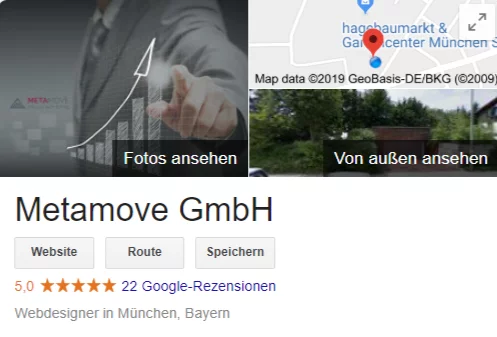 Der Google My Business Firmeneintrag der Metamove GmbH