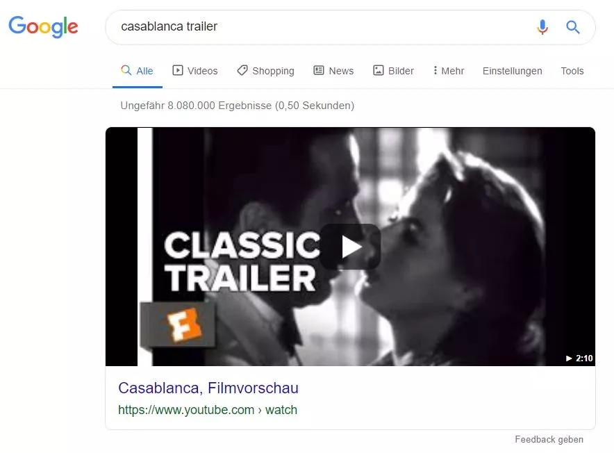 Auch für Videos kann es ein Featured Snippet geben